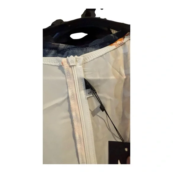 Chain Print Split Thigh Plunge Neck Ruffle Maxi Event Flowy Dress Size Large - Picture 7 of 8